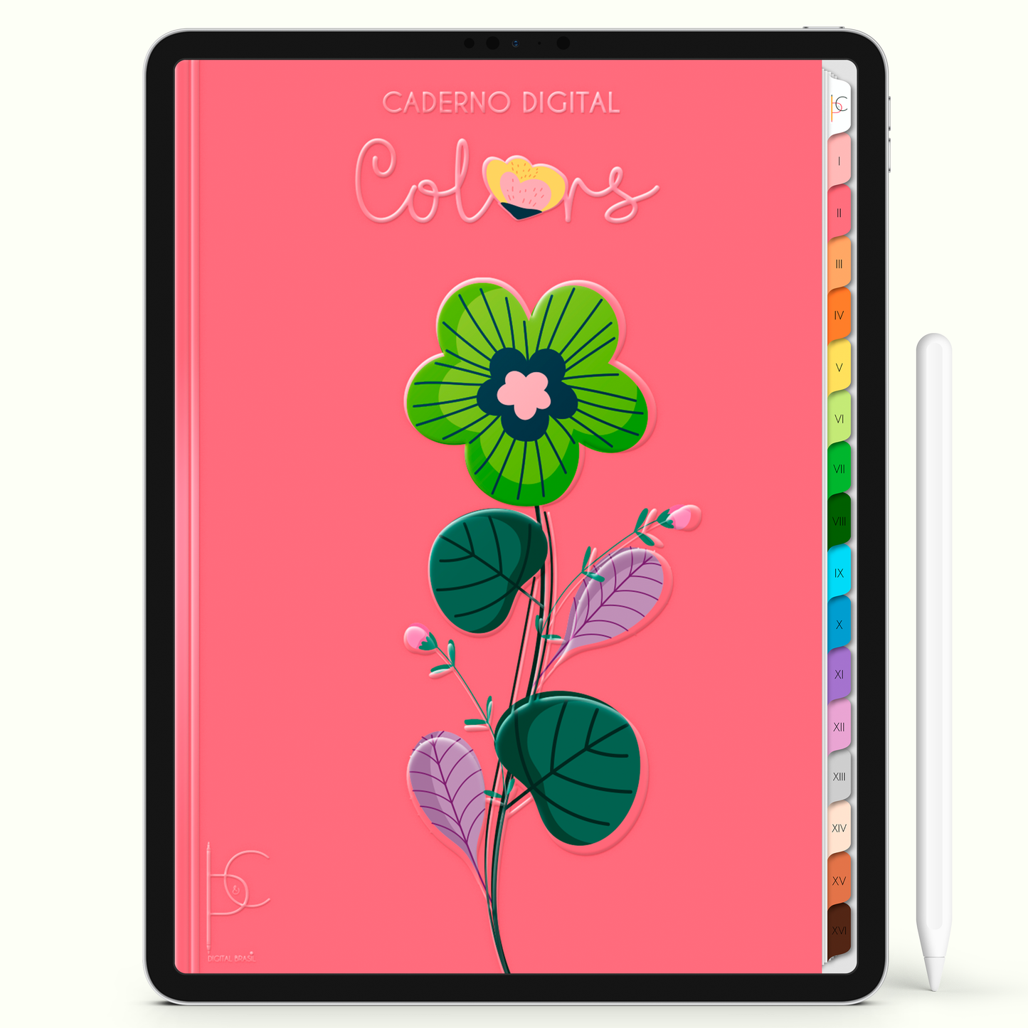 Caderno Digital Colors Bela Flor 16 Matérias • iPad Tablet Android • Download instantâneo • Sustentável