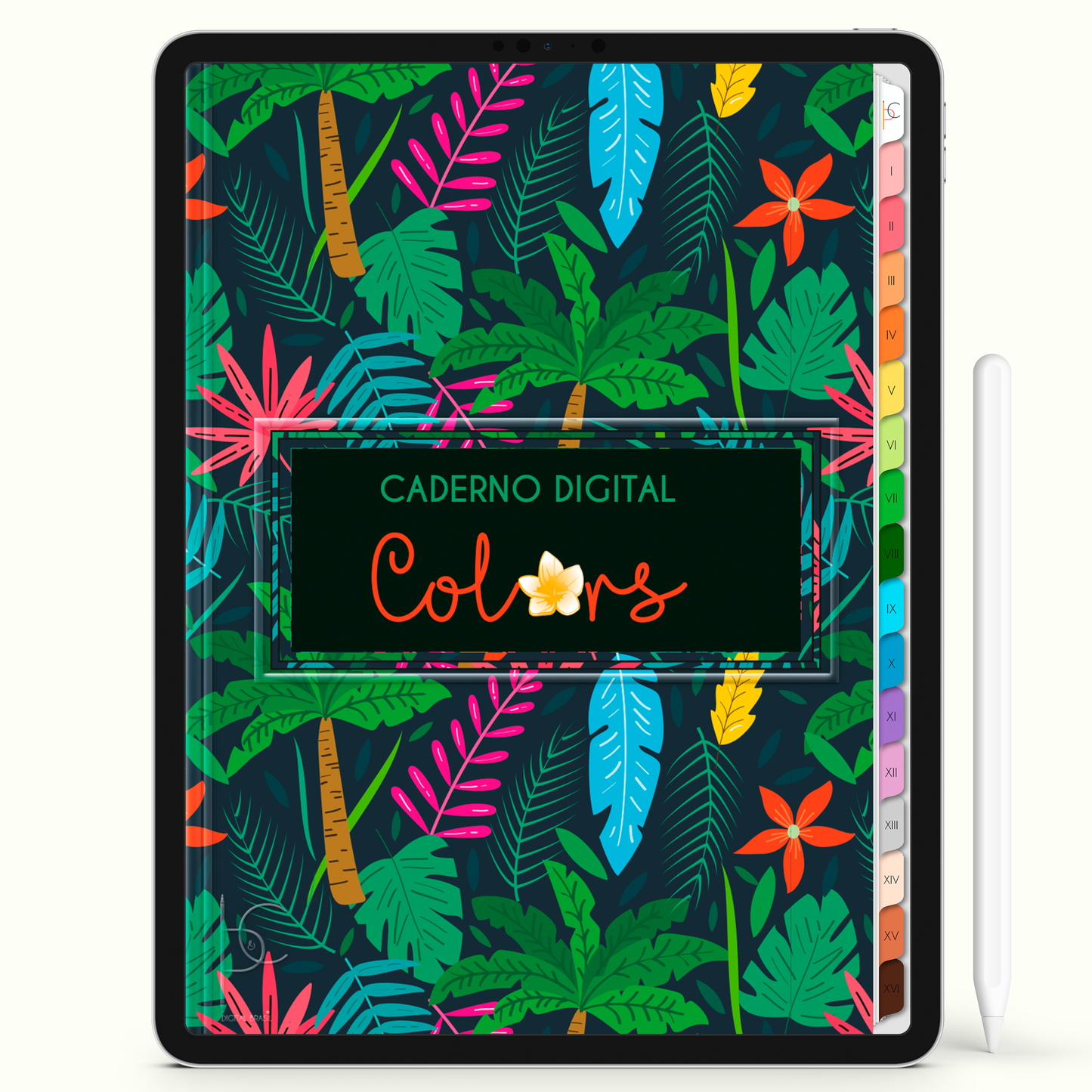 Caderno Digital Colors Anotações Tropical 16 Matérias • Para iPad e Tablet Android • Download instantâneo • Sustentável