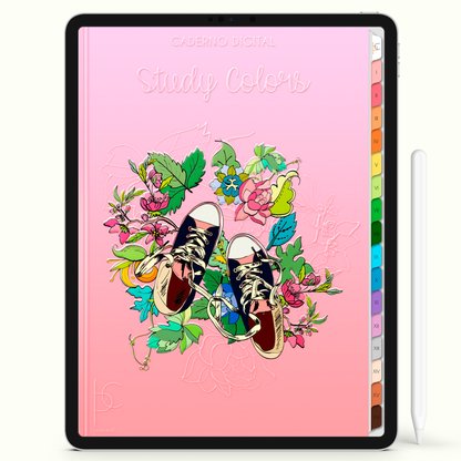 Caderno Digital Colors Study Pegadas e Flores 16 Matérias • Para iPad e Tablet Android • Download instantâneo • Sustentável