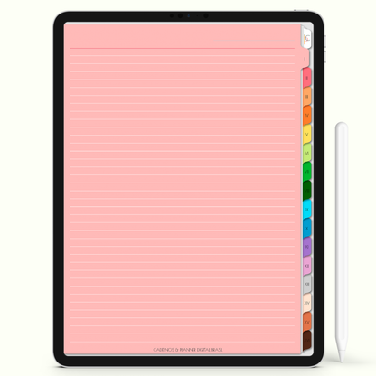 Caderno Digital Colors 16 Matérias - página pautada color rosa para iPad e Tablet Android. Cadernos & Planner Digital Brasil