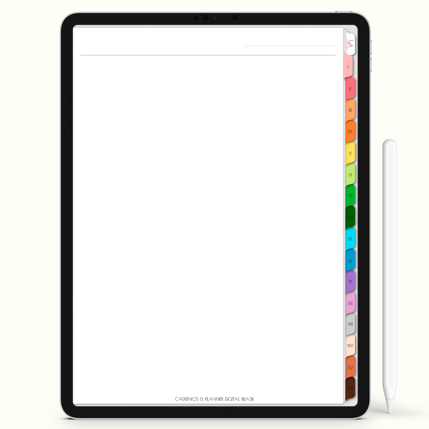 Caderno Digital Colors 16 Matérias - página branco sem linhas para iPad e Tablet Android. Cadernos & Planner Digital Brasil