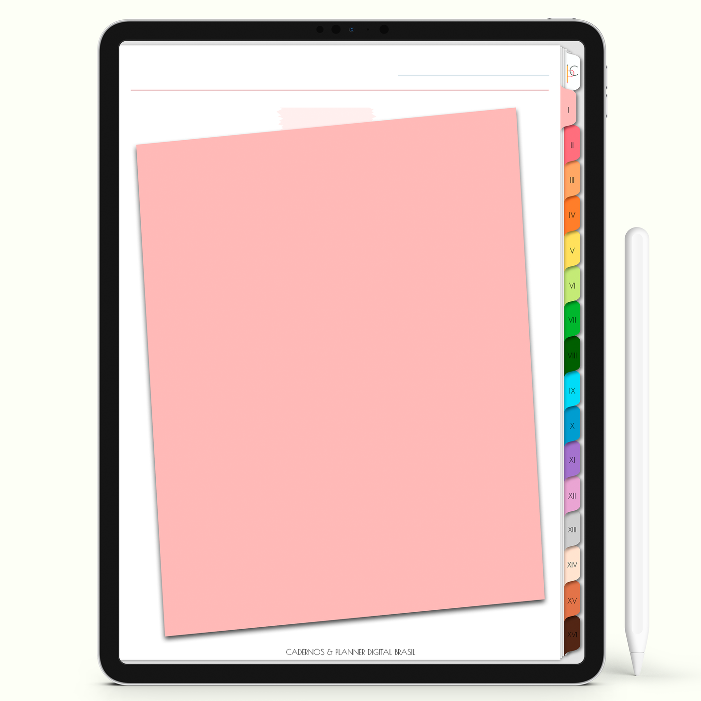 Caderno Digital Colors 16 Matérias - página quadro de avisos rosa para iPad e Tablet Android. Cadernos & Planner Digital Brasil