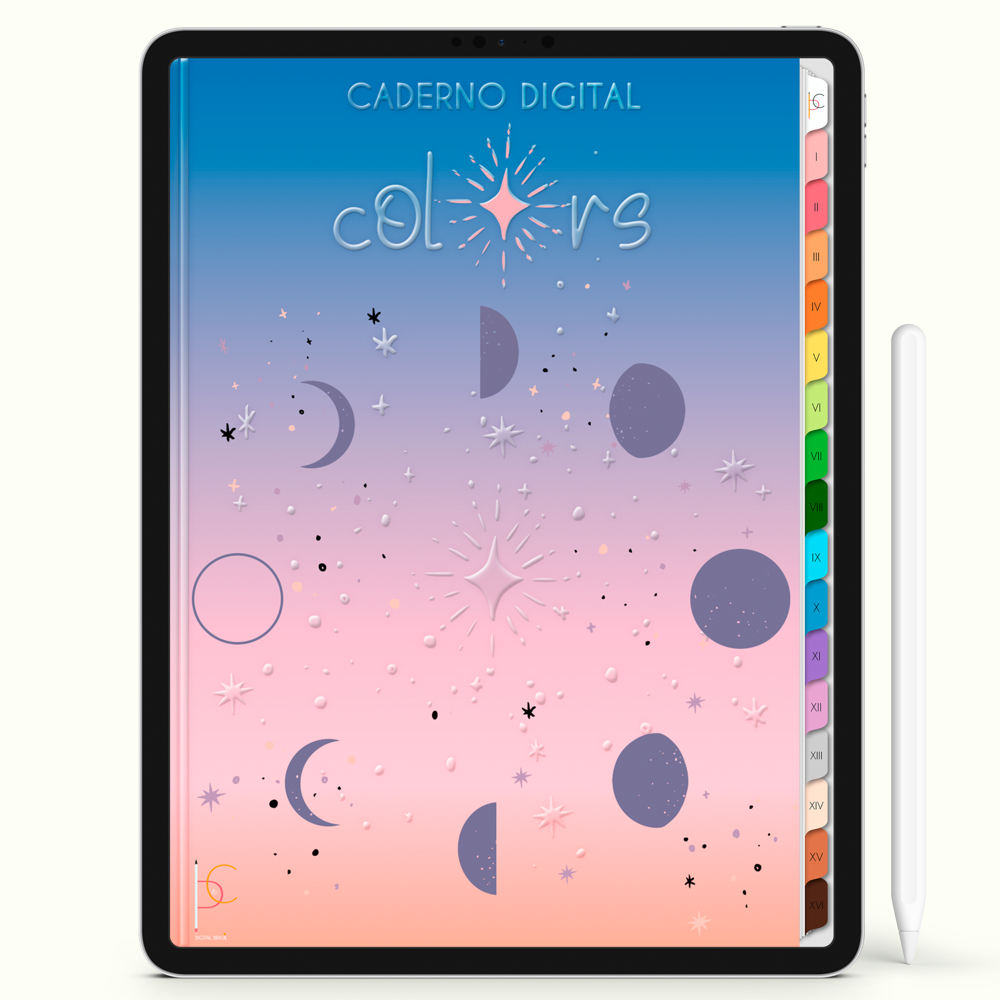 Caderno Digital Colors Fases da Lua e da Vida 16 Matérias • iPad Tablet Android • Download instantâneo • Sustentável