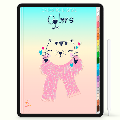 Caderno Digital Colors Gatito no Inverno 16 Matérias • Para iPad e Tablet Android • Download instantâneo • Sustentável
