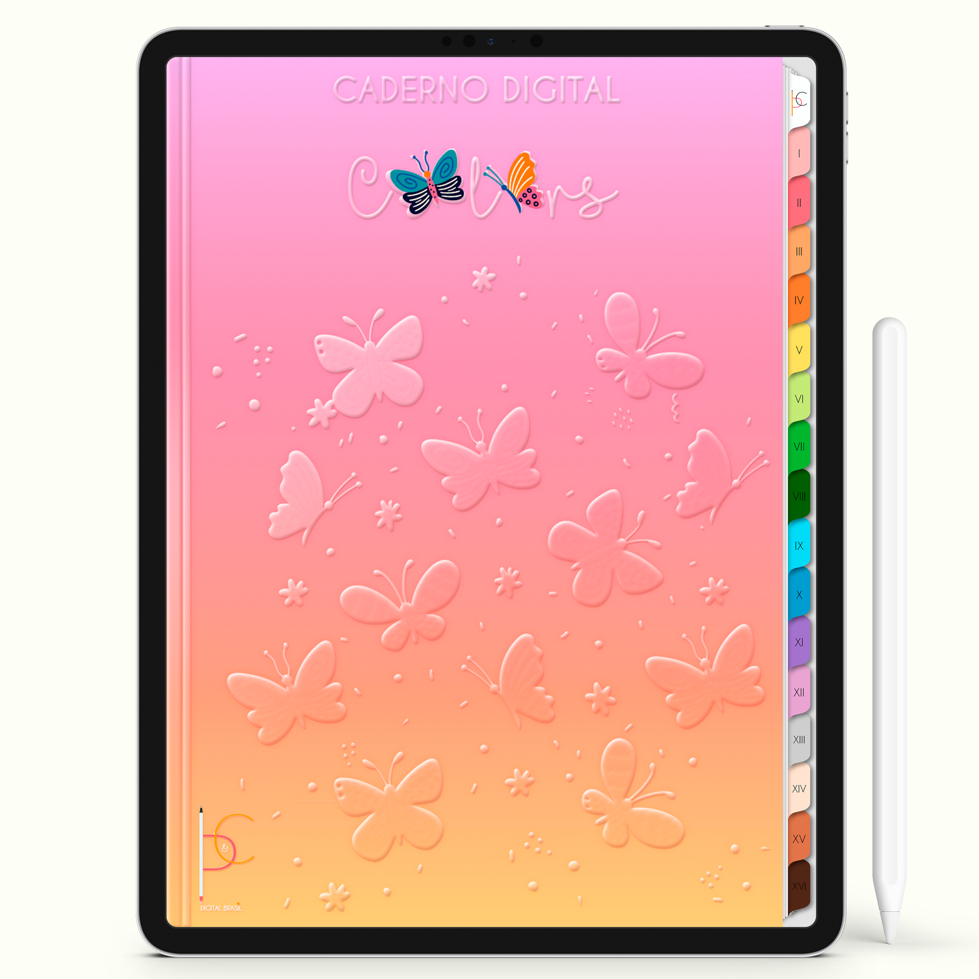 Caderno Digital Colors Entre Flores e Borboletas 16 Matérias • Para iPad e Tablet Android • Download instantâneo • Sustentável