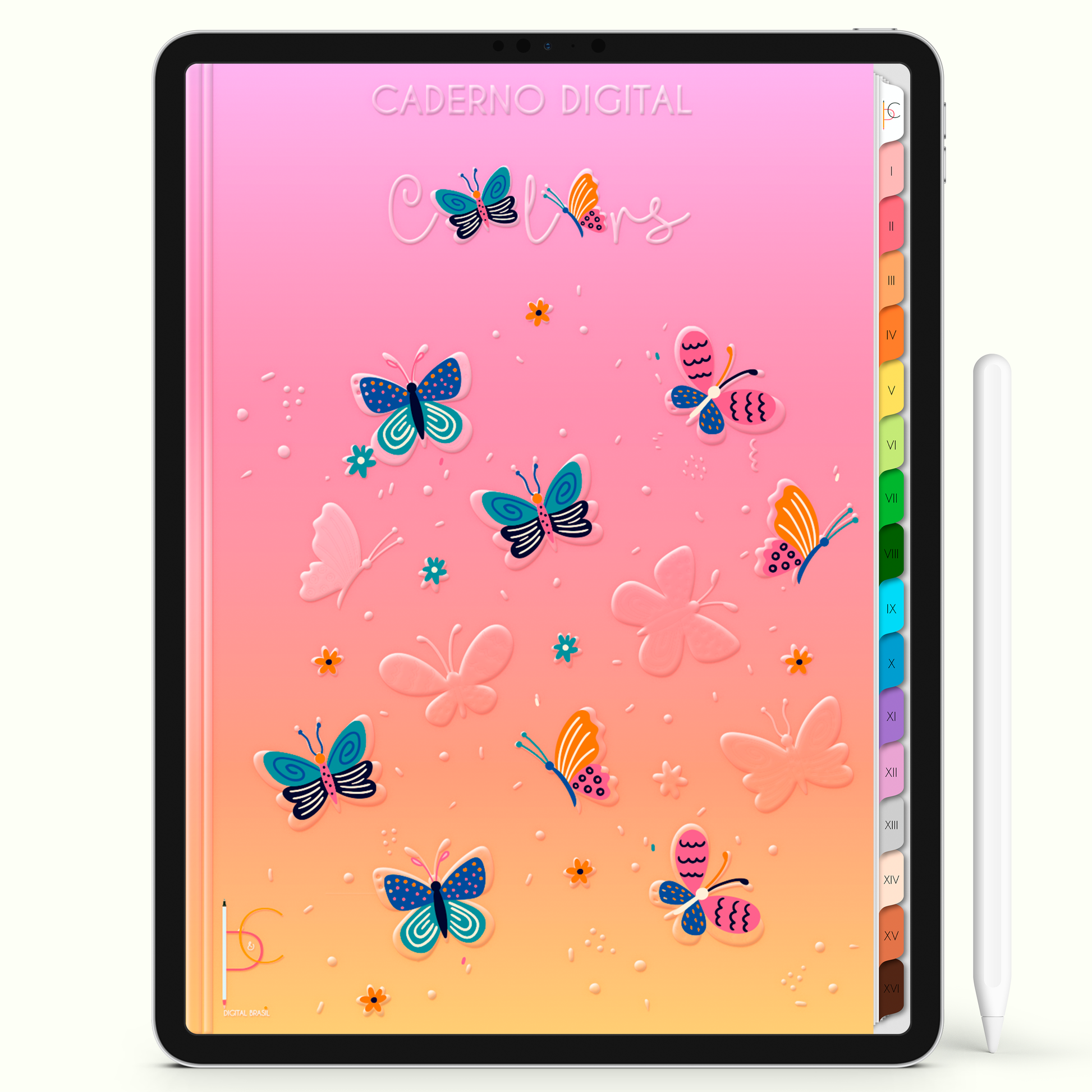 Caderno Digital Colors Jardim das Borboletas 16 Matérias • iPad Tablet Android • Download instantâneo • Sustentável