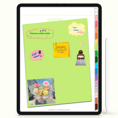 Caderno Digital Colors 16 Matérias - página quadro de avisos para iPad e Tablet Android. Cadernos & Planner Digital Brasil