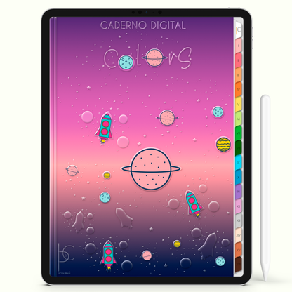 Caderno Digital Colors Space 16 Matérias • Para iPad e Tablet Android • Download instantâneo • Sustentável
