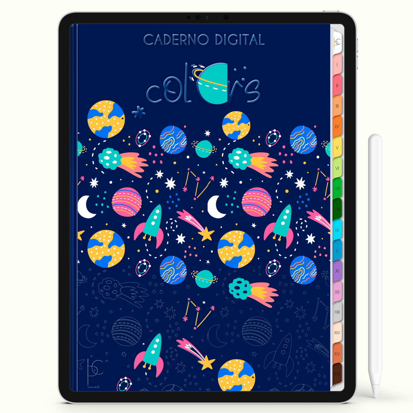 Caderno Digital Colors Espaço de Estudos e Notas 16 Matérias • Para iPad e Tablet Android • Download instantâneo • Sustentável