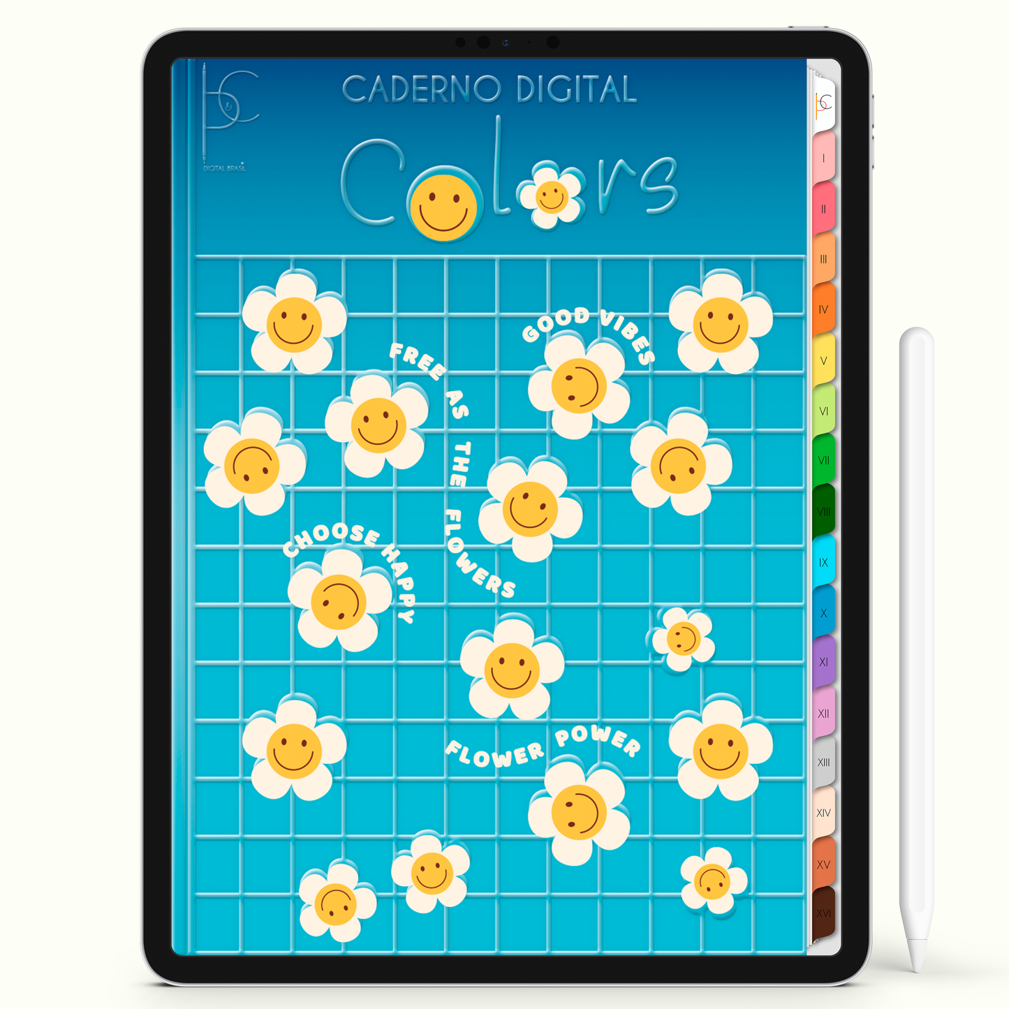 Caderno Digital Colors Happy Smile 16 Matérias • Para iPad e Tablet Android • Download instantâneo • Sustentável