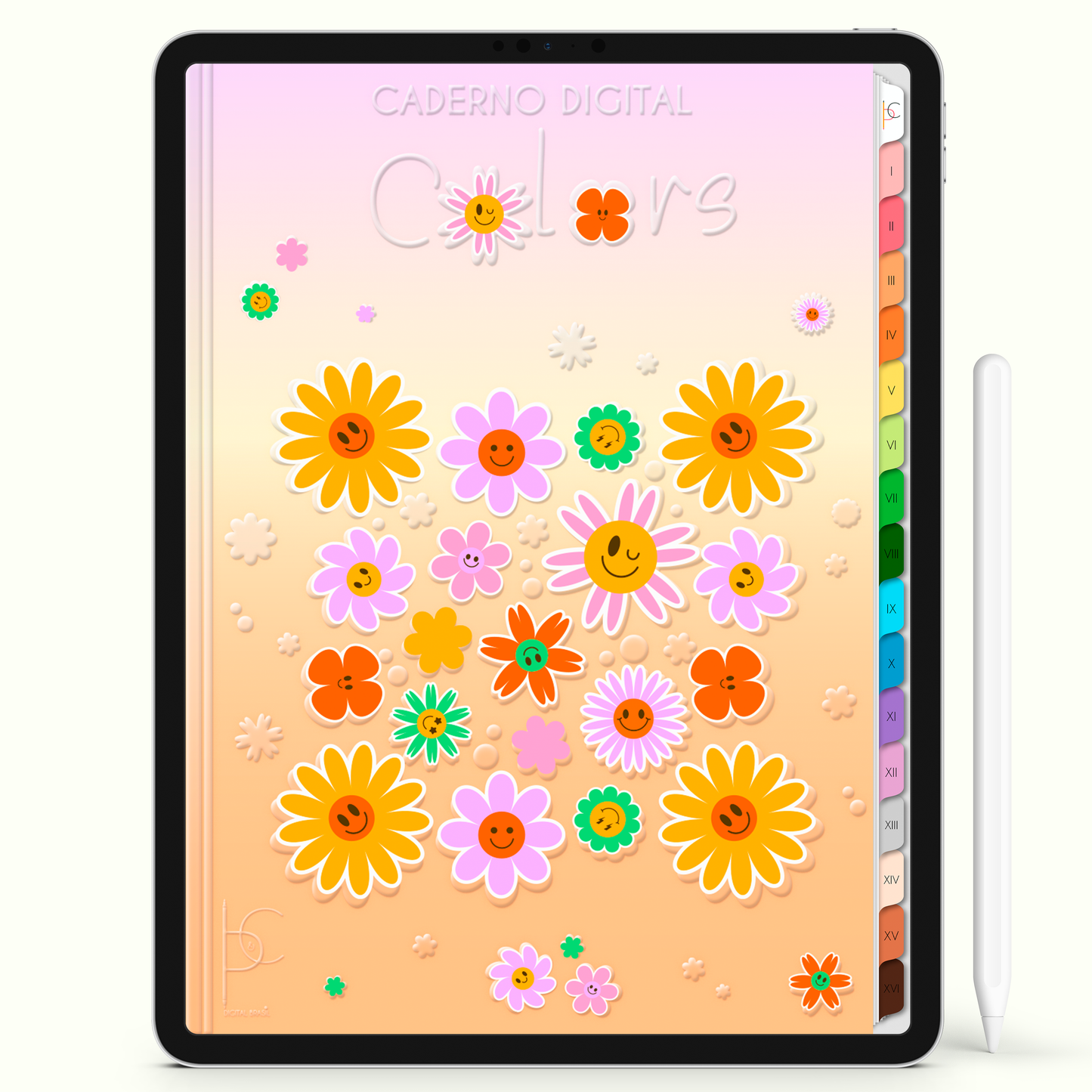 Caderno Digital Colors Study Feliz 16 Matérias • Para iPad e Tablet Android • Download instantâneo • Sustentável