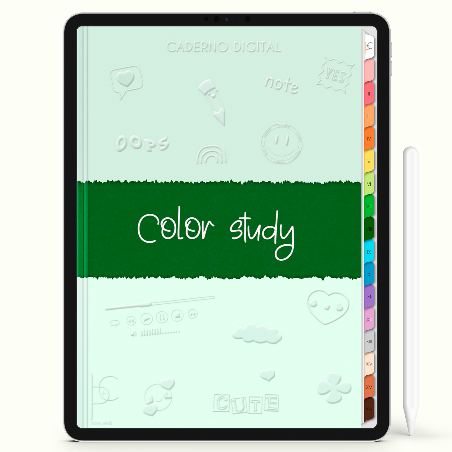 Caderno Digital Colors Notas Verdes 16 Matérias • Para iPad e Tablet Android • Download instantâneo • Sustentável