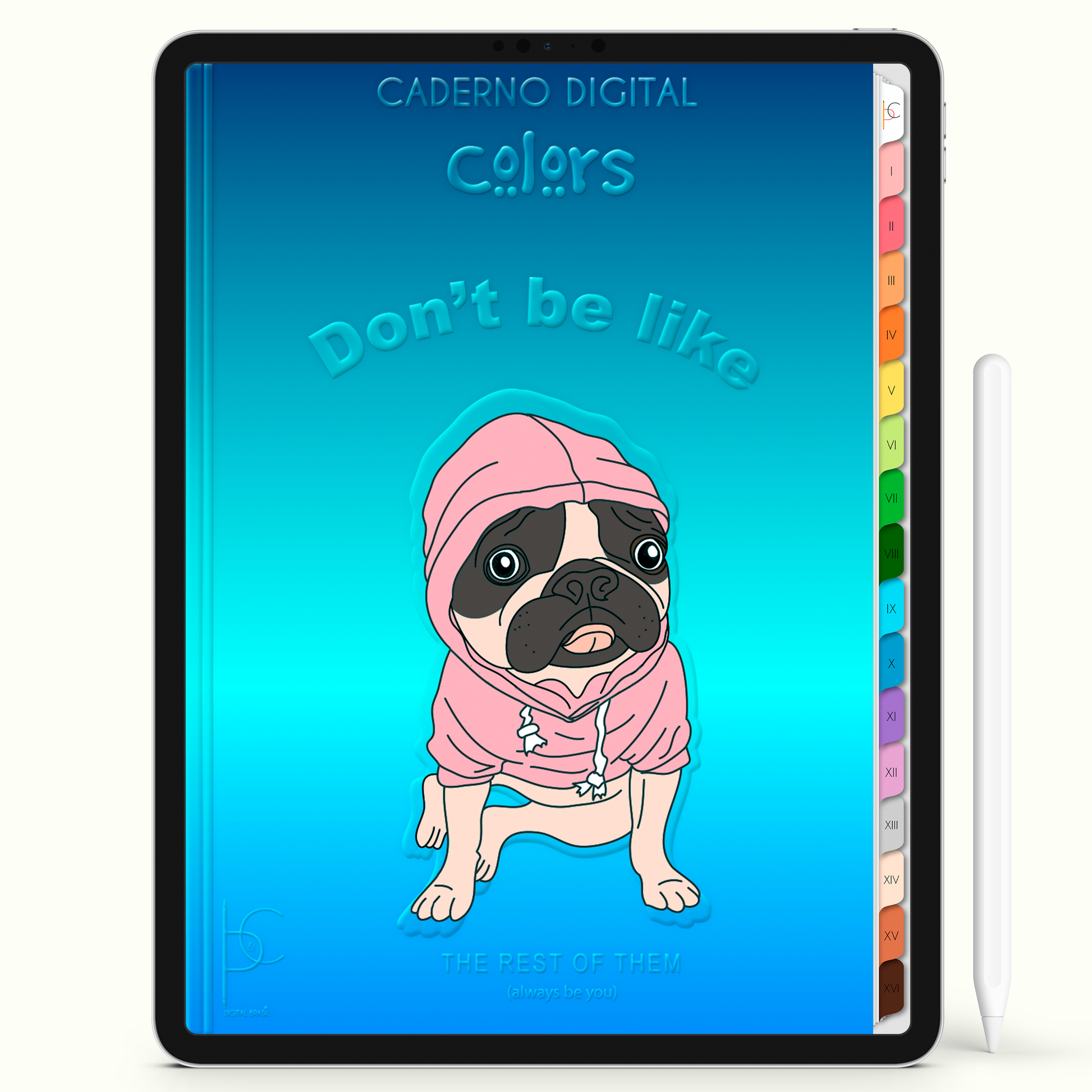 Caderno Digital Colors Like Blue 16 Matérias • Para iPad e Tablet Android • Download instantâneo • Sustentável