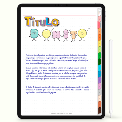Caderno Digital Colors 16 Matérias - página pontilhada para iPad e Tablet Android. Cadernos & Planner Digital Brasil