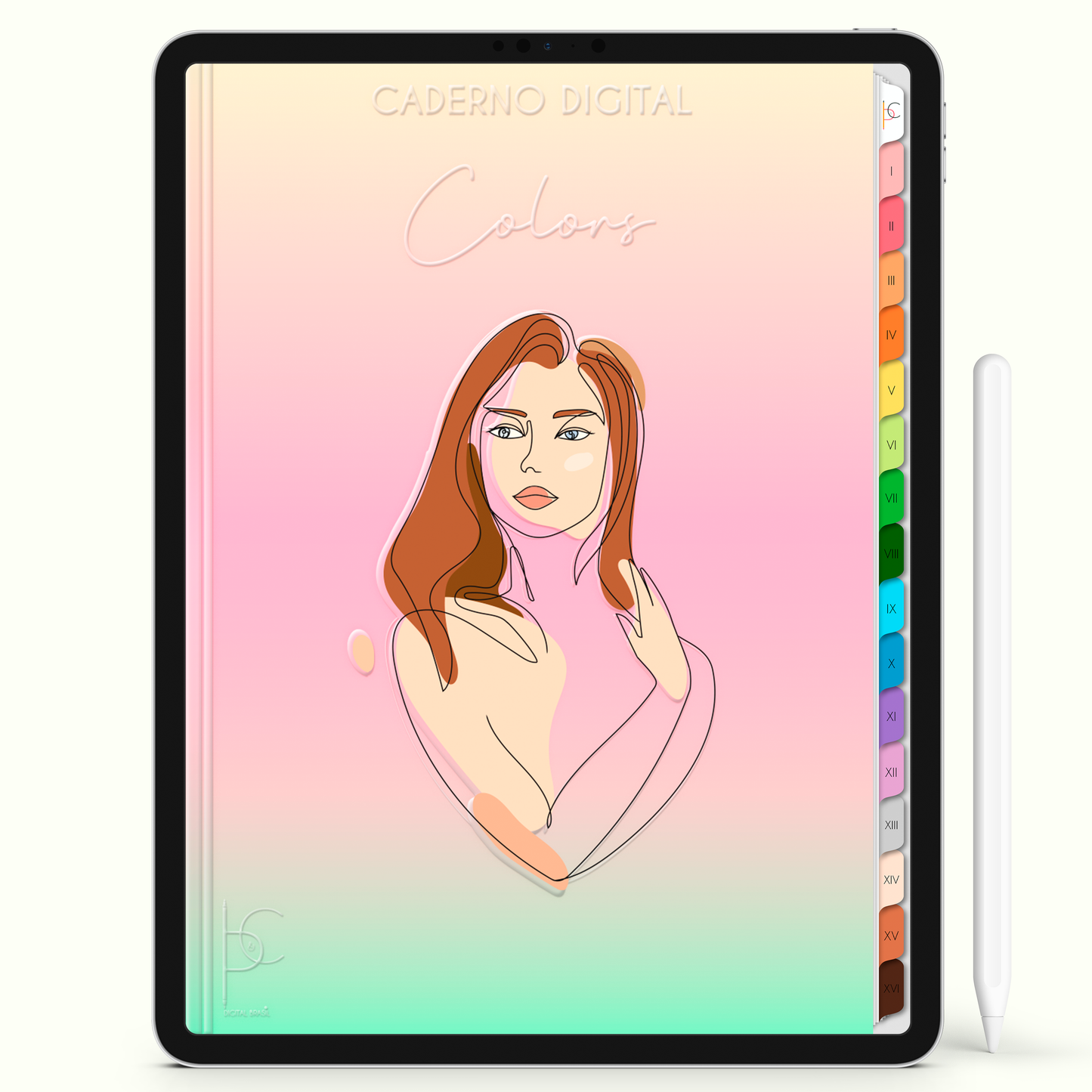 Caderno Digital Colors Diário de Estudos Feminine 16 Matérias • Para iPad e Tablet Android • Download instantâneo • Sustentável