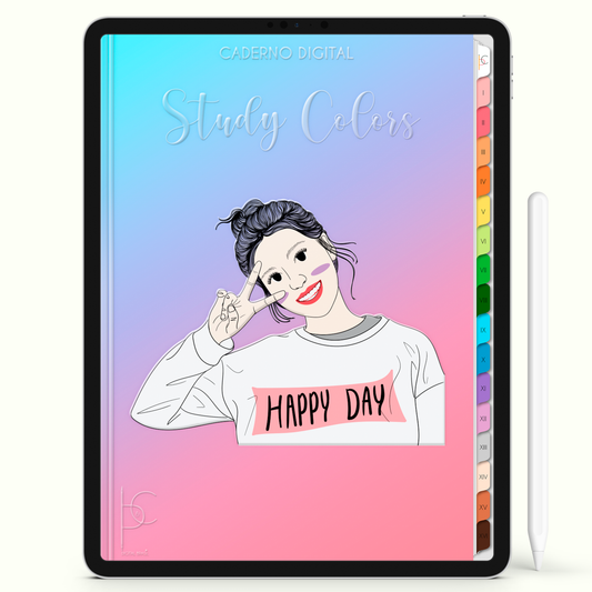 Caderno Digital Colors Happy Day Love Study 16 Matérias • Para iPad e Tablet Android • Download instantâneo • Sustentável