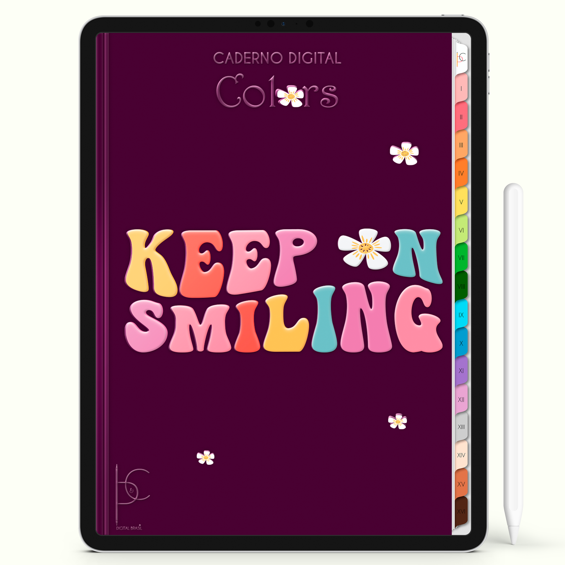 Caderno Digital Colors Keep On Smiling Continue Sorrindo 16 Matérias • Para iPad e Tablet Android • Download instantâneo • Sustentável