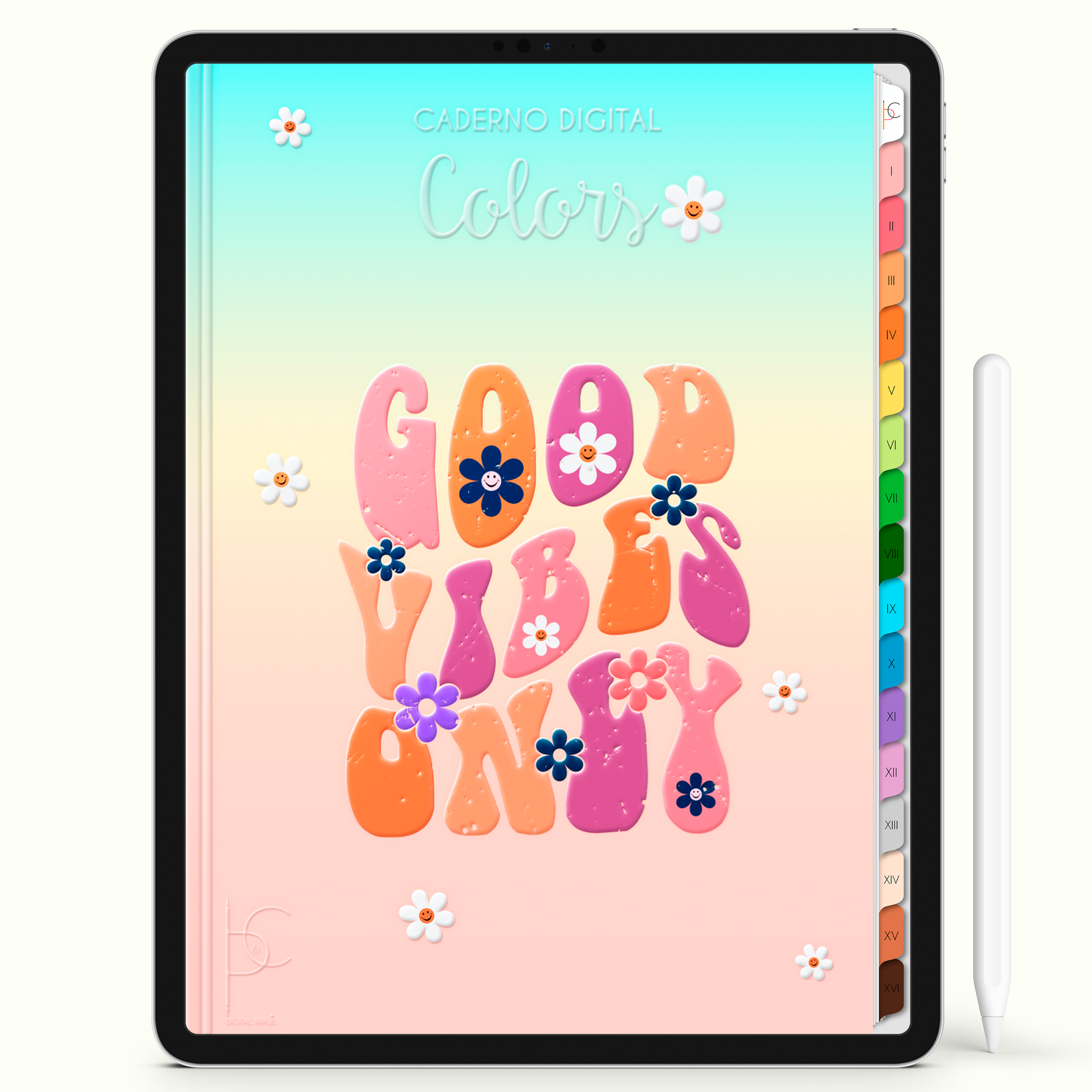 Caderno Digital Colors Good Vibes Only Study 16 Matérias • Para iPad e Tablet Android • Download instantâneo • Sustentável