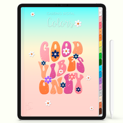 Caderno Digital Colors Good Vibes Only Study 16 Matérias • Para iPad e Tablet Android • Download instantâneo • Sustentável