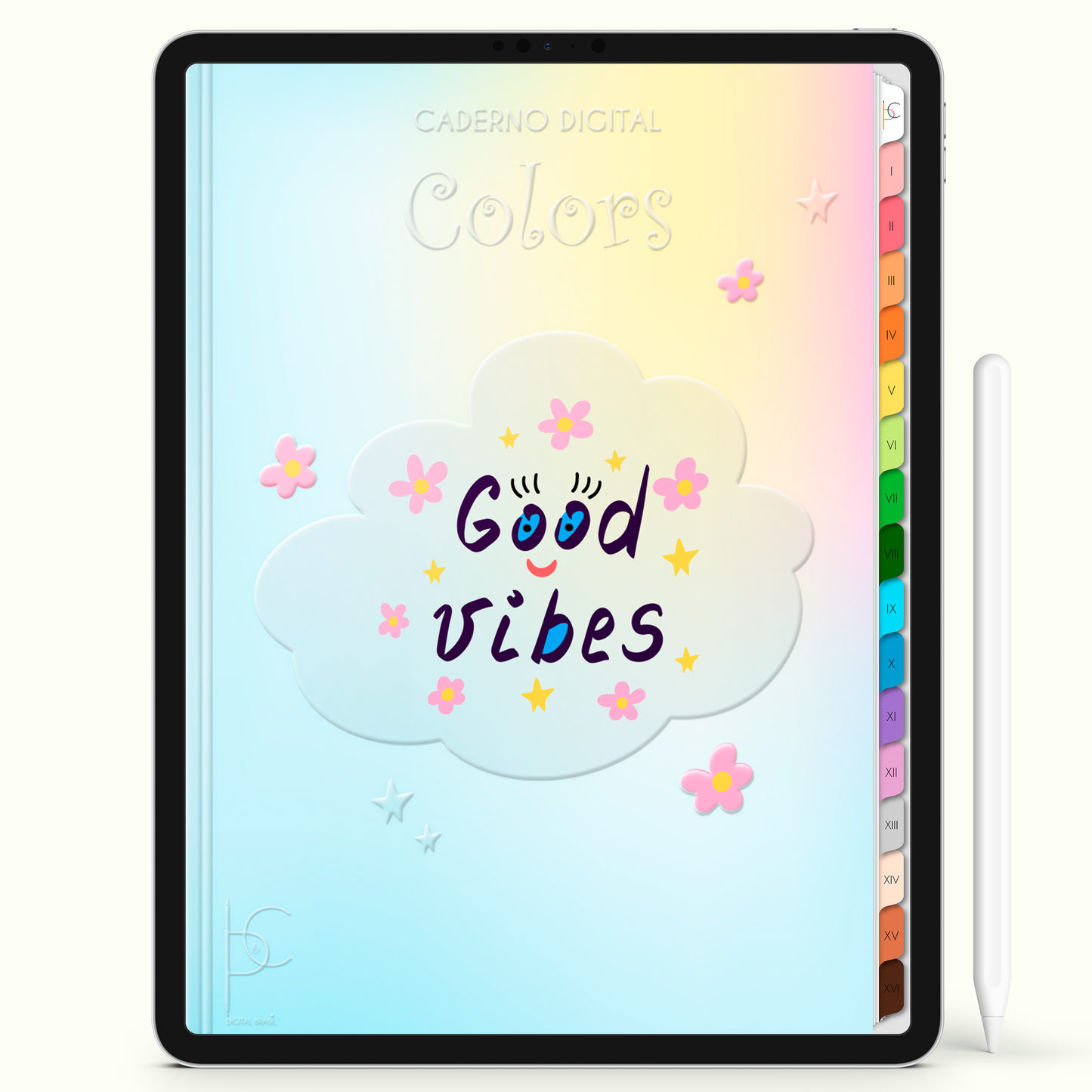 Caderno Digital Colors Good Vibes Study 16 Matérias • Para iPad e Tablet Android • Download instantâneo • Sustentável