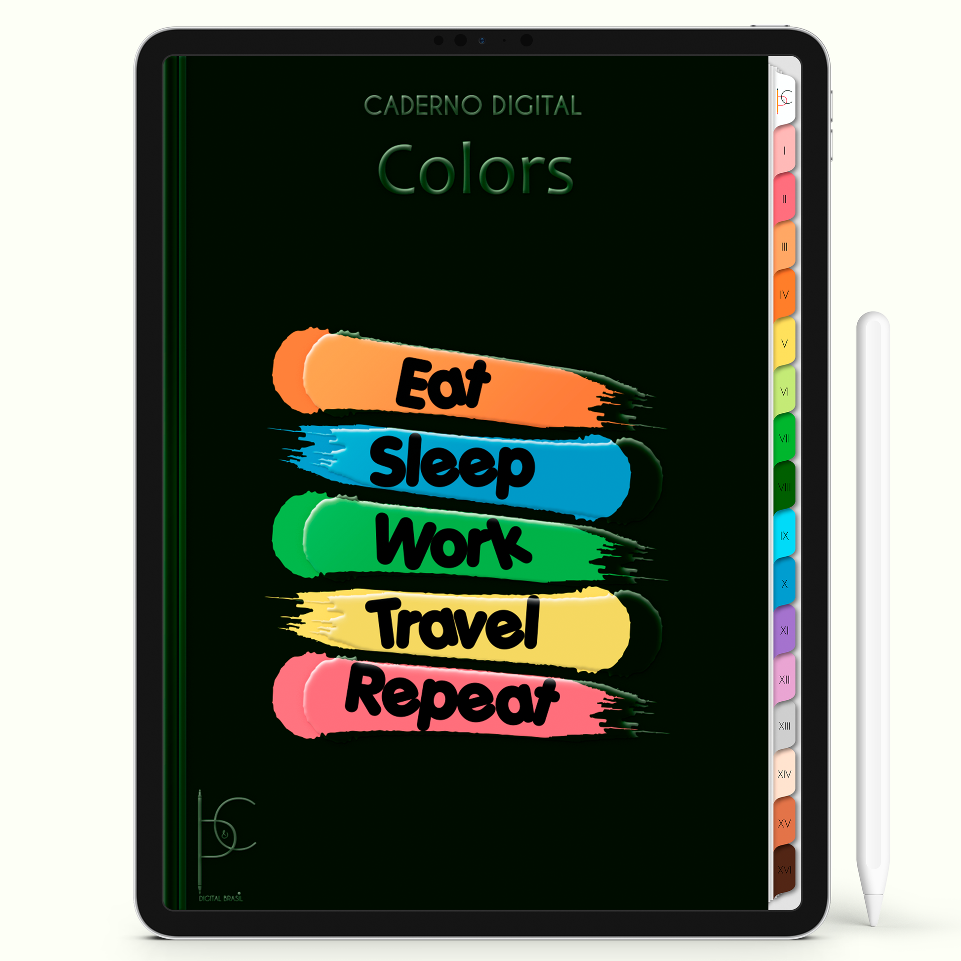 Caderno Digital Colors Study Progress 16 Matérias • Para iPad e Tablet Android • Download instantâneo • Sustentável