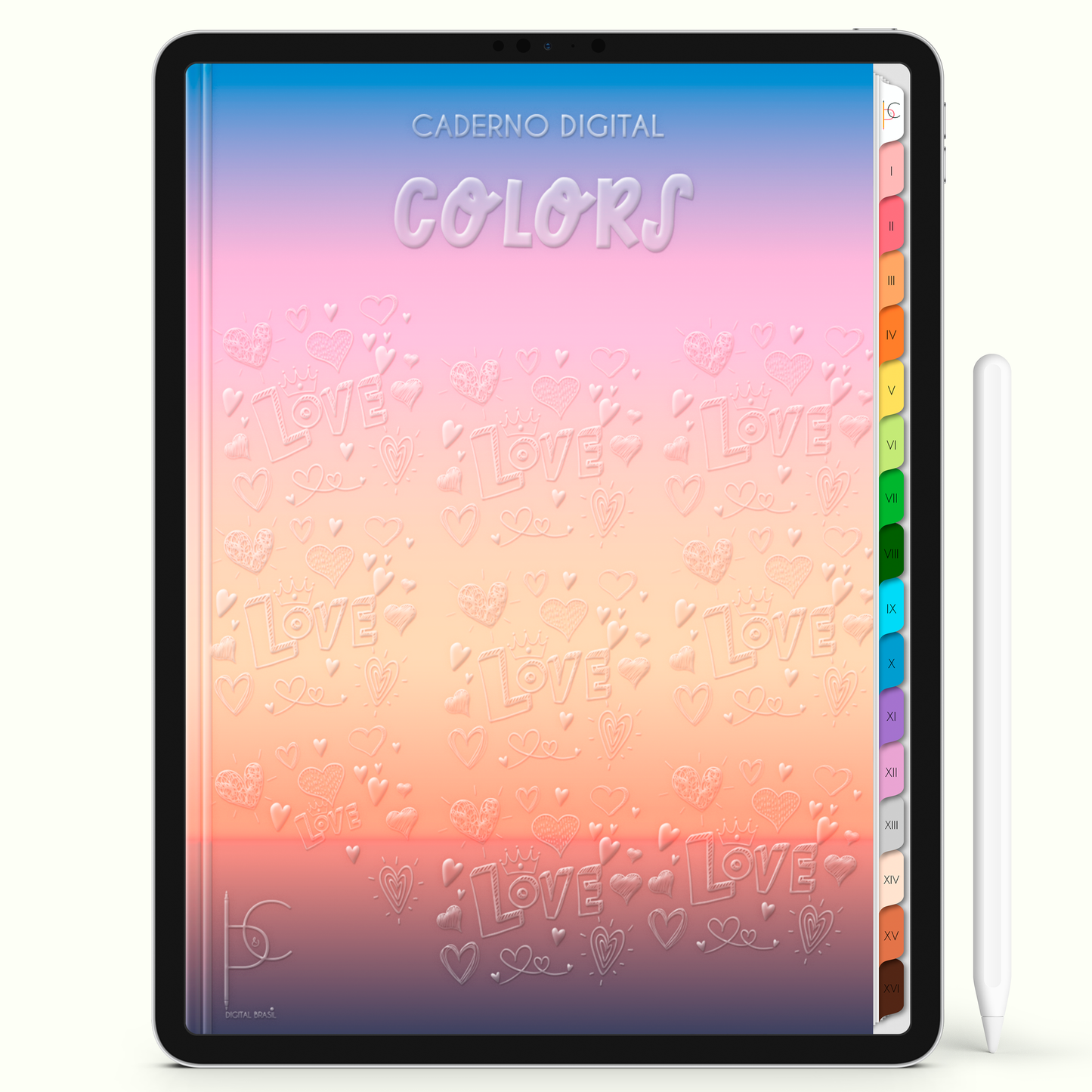 Caderno Digital Colors Sunny Happy Day 16 Matérias • Para iPad  e Tablet Android • Download instantâneo • Sustentável