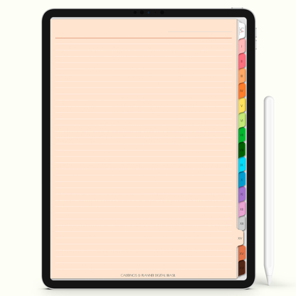 Caderno Digital Colors 16 Matérias - página pautada colors rosa claro para iPad e Tablet Android. Cadernos & Planner Digital Brasil