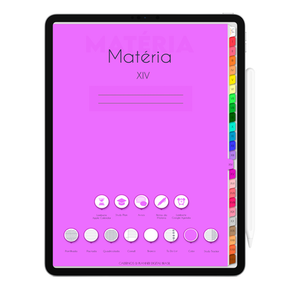 Caderno Digital Colors 24 Matérias. Página Capa da Matéria Exclusivo para iPad e Tablet Android. Aplicativos de Anotação GoodNotes, Flexcil, Samsung Notes, Noteshelf. Lembretes Apple Calendar e Google Agenda. Páginas Estudos, Anotações, Resumos, Vida Acadêmica, Pautada, Pontilhada, Cronograma Estudos, Notas da Matéria, Coeficiente de Rendimento. Cadernos & Planner Digital Brasil