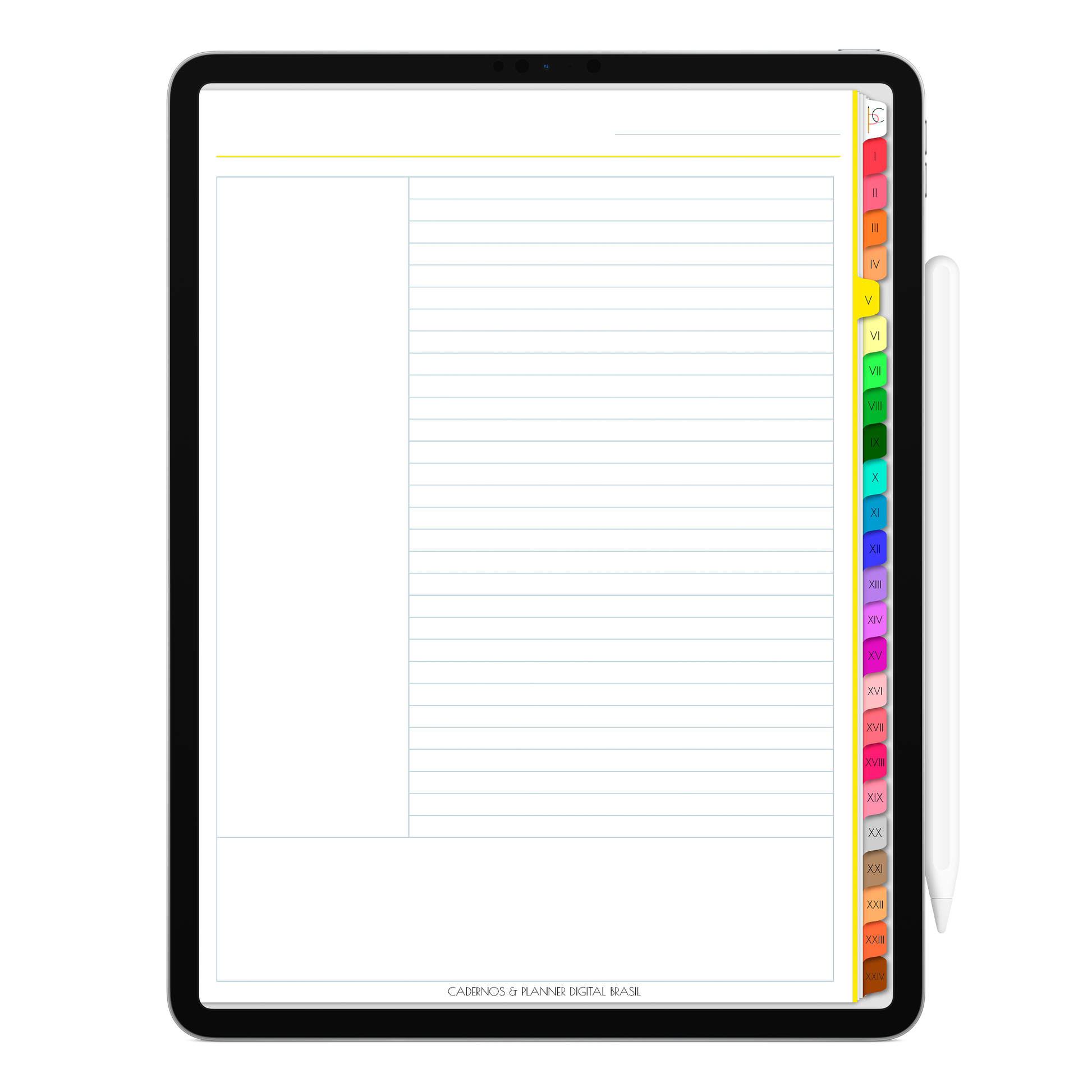 Caderno Digital Colors 24 Matérias. Página Cornell. Exclusivo para iPad e Tablet Android. Aplicativos de Anotação GoodNotes, Flexcil, Samsung Notes, Noteshelf. Lembretes Apple Calendar e Google Agenda. Páginas Estudos, Anotações, Resumos, Vida Acadêmica, Pautada, Pontilhada, Cronograma Estudos, Notas da Matéria, Coeficiente de Rendimento. Cadernos & Planner Digital Brasil