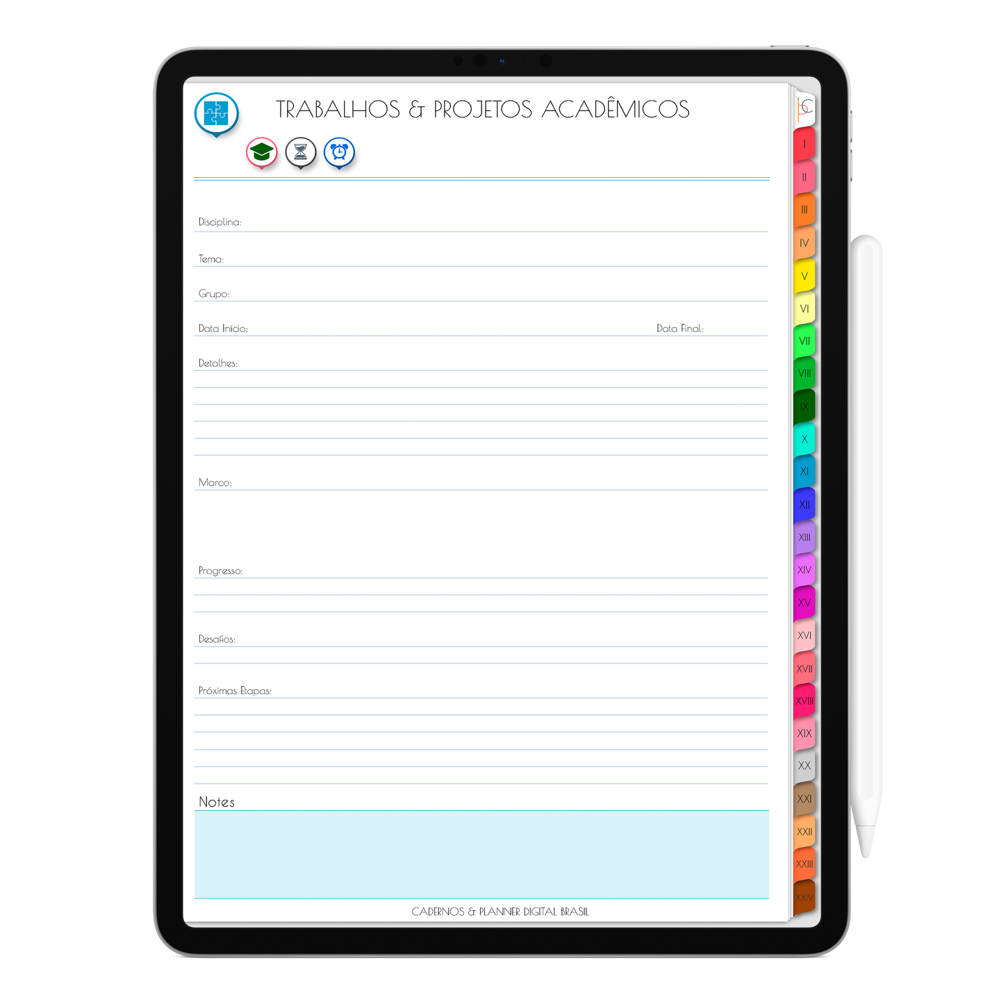Caderno Digital Colors 24 Matérias Summer and Ice Cream • Para iPad e Tablet Android • Download instantâneo