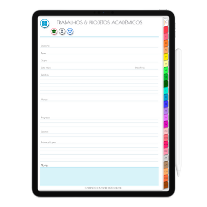 Caderno Digital Colors 24 Matérias Três Dimensões • Para iPad e Tablet Android • Download instantâneo