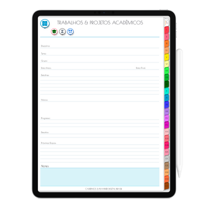 Caderno Digital Colors 24 Matérias. Página Capa da Matéria Exclusivo para iPad e Tablet Android. Aplicativos de Anotação GoodNotes, Flexcil, Samsung Notes, Noteshelf. Lembretes Apple Calendar e Google Agenda. Páginas Estudos, Anotações, Resumos, Vida Acadêmica, Pautada, Pontilhada, Cronograma Estudos, Notas da Matéria, Coeficiente de Rendimento. Cadernos & Planner Digital Brasil
