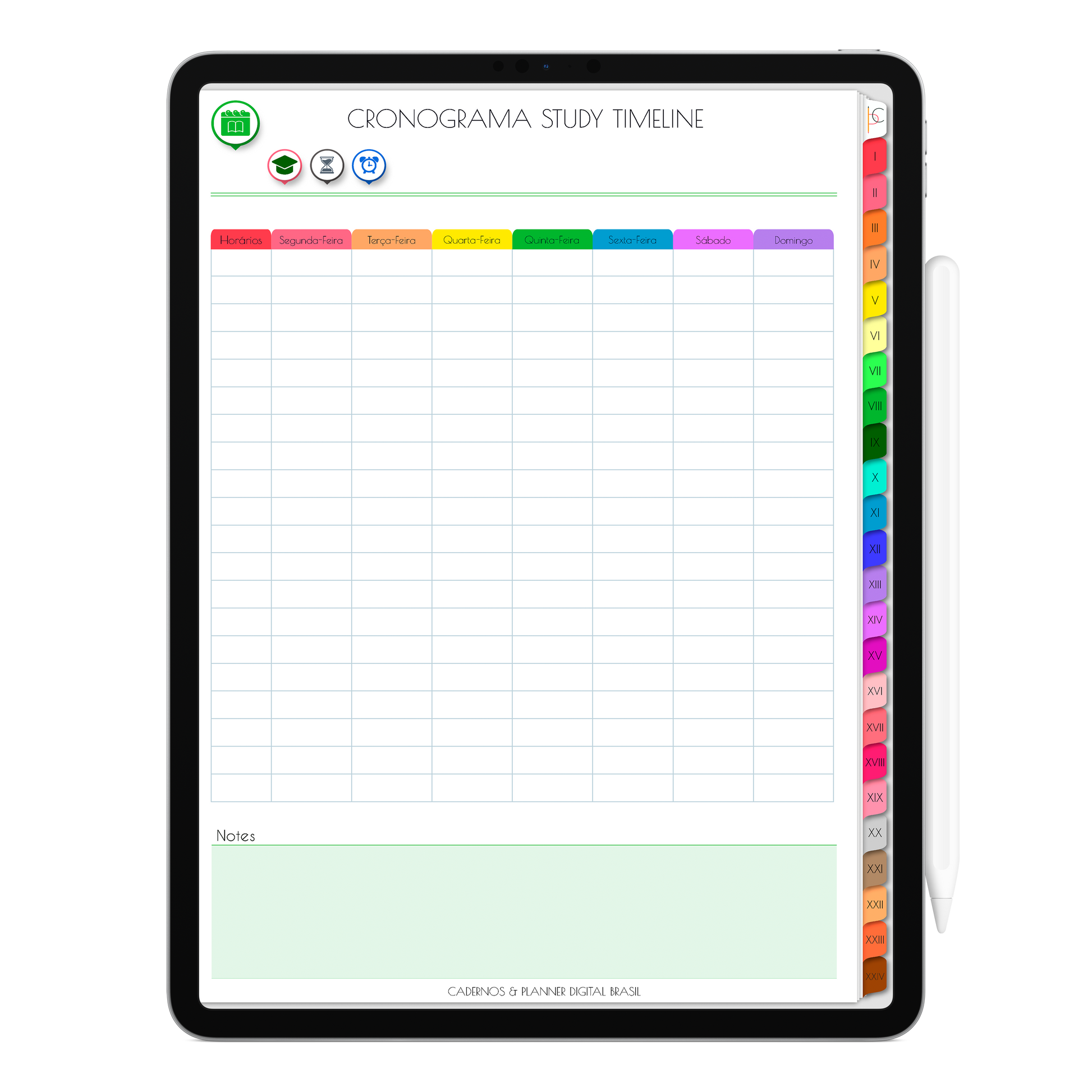 Caderno Digital Colors 24 Matérias. Página Capa da Matéria Exclusivo para iPad e Tablet Android. Aplicativos de Anotação GoodNotes, Flexcil, Samsung Notes, Noteshelf. Lembretes Apple Calendar e Google Agenda. Páginas Estudos, Anotações, Resumos, Vida Acadêmica, Pautada, Pontilhada, Cronograma Estudos, Notas da Matéria, Coeficiente de Rendimento. Cadernos & Planner Digital Brasil