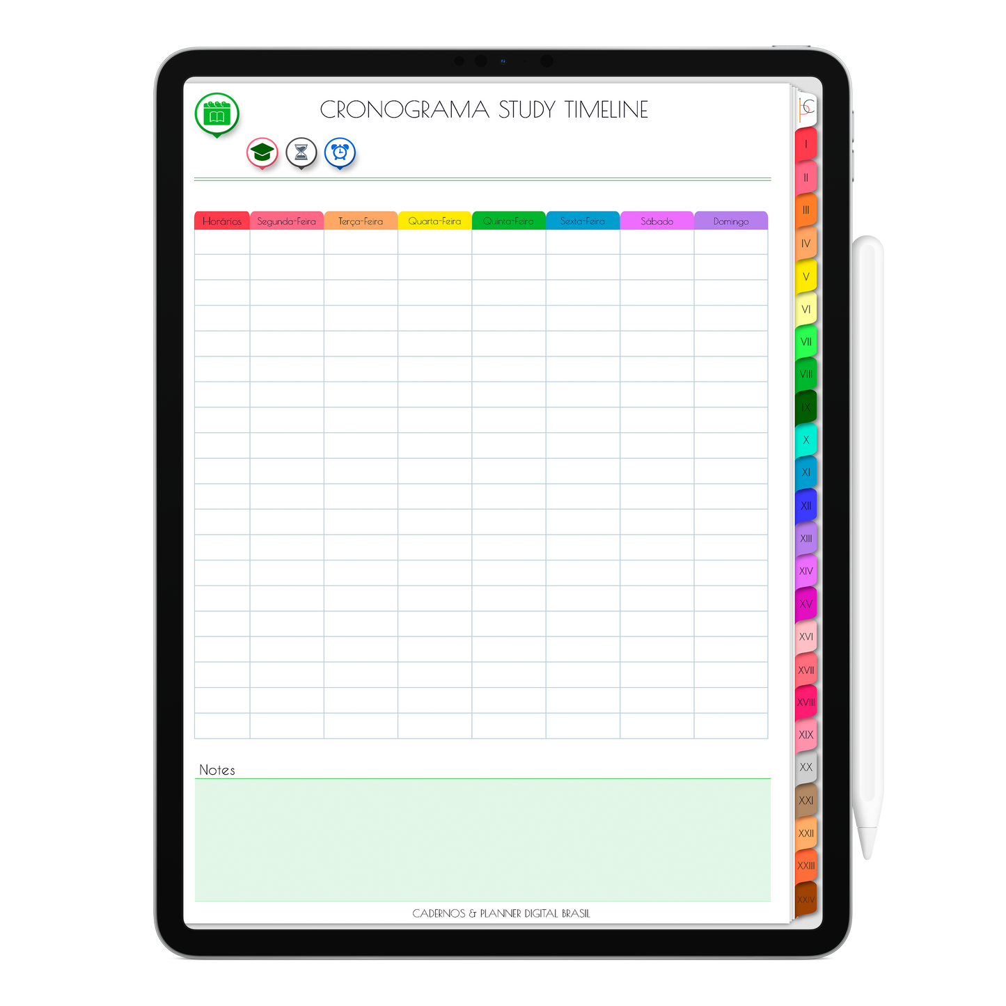 Caderno Digital Colors 24 Matérias Focus Line • Para iPad e Tablet Android • Download instantâneo