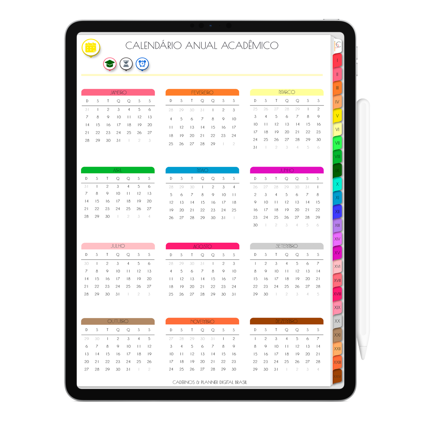 Caderno Digital Colors 24 Matérias Noite e Flores • Para iPad e Tablet Android • Download instantâneo