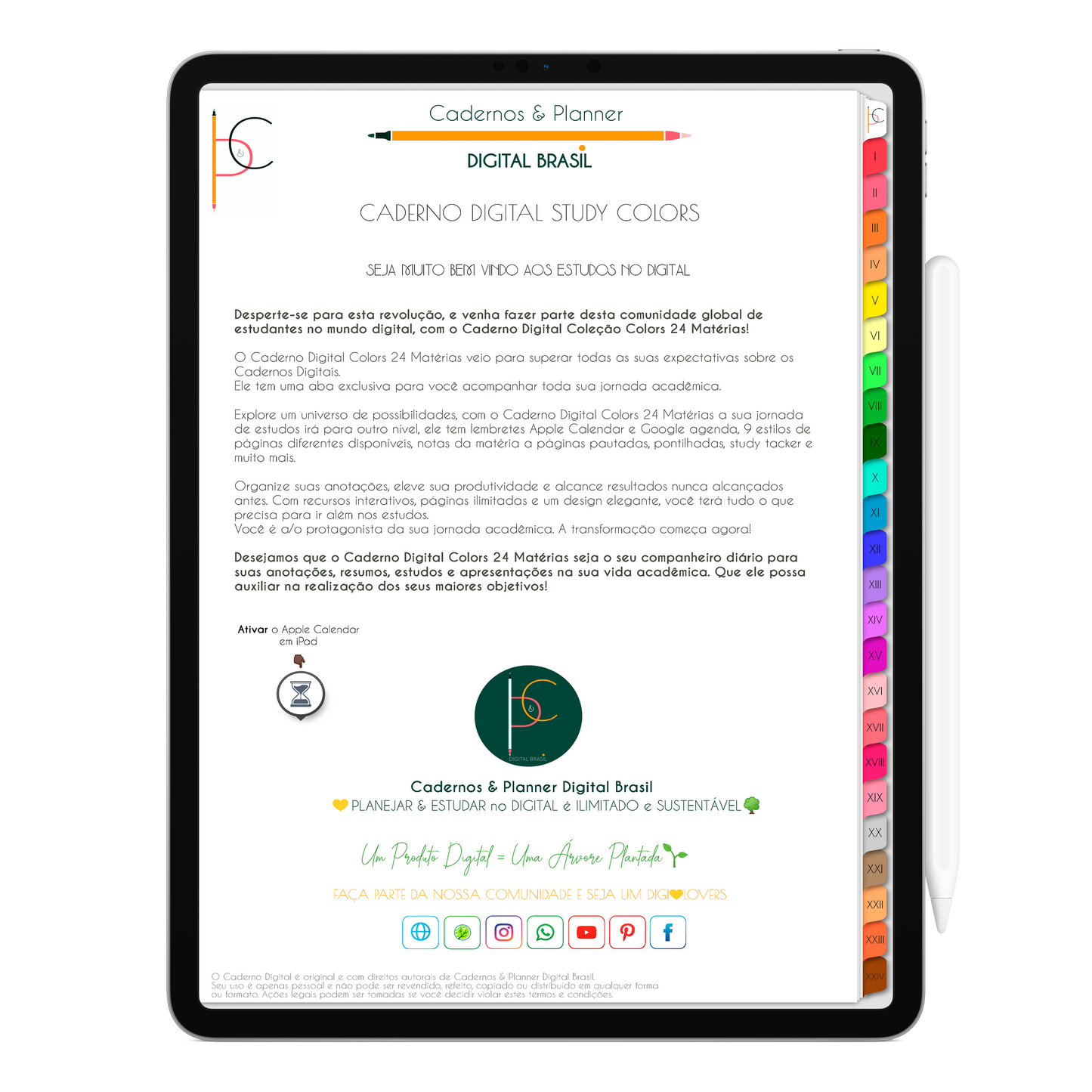 Caderno Digital Colors 24 Matérias Celestial Blue • Para iPad e Tablet Android • Download instantâneo