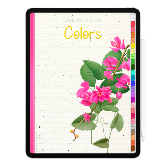 Caderno Digital Colors 24 Matérias Flowers on Paper • Para iPad e Tablet Android • Download instantâneo