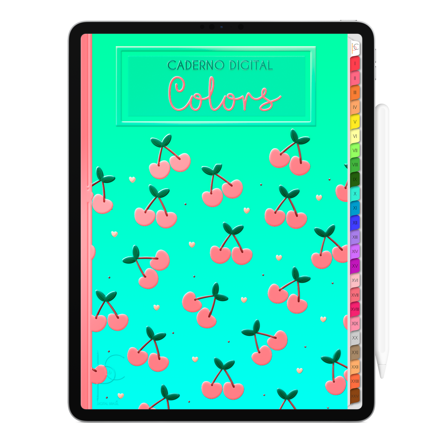 Caderno Digital Colors 24 Matérias Pink Cherry • Para iPad e Tablet Android • Download instantâneo