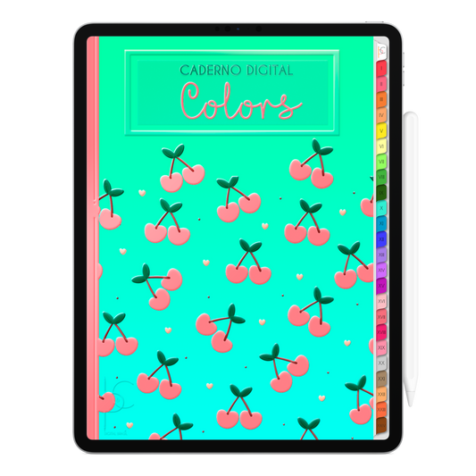 Caderno Digital Colors 24 Matérias Pink Cherry • Para iPad e Tablet Android • Download instantâneo