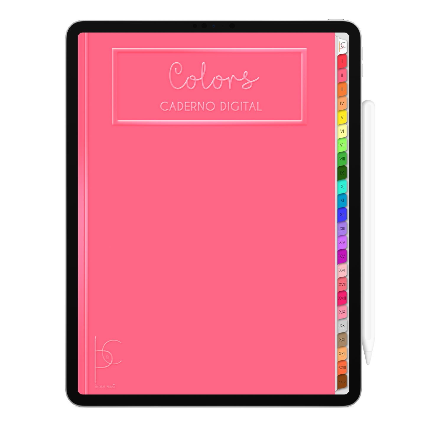 Caderno Digital Colors 24 Matérias Plain Pink • Para iPad e Tablet Android • Download instantâneo
