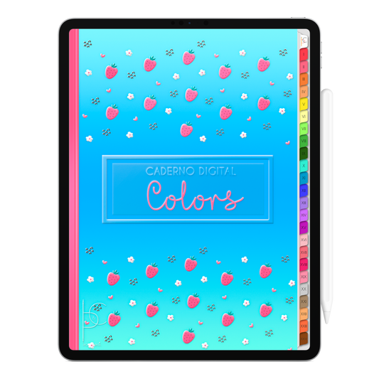 Caderno Digital Colors 24 Matérias Strawberry and Flowers • Para iPad e Tablet Android • Download instantâneo