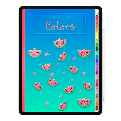 Caderno Digital Colors 24 Matérias Watermelon end Stars • Para iPad e Tablet Android • Download instantâneo