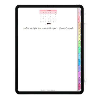 Premium digital planner 2026 for iPad and tablet with colorful design, hyperlinked navigation and productivity planning pages.