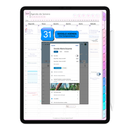 Google Calendar na Agenda Digital Permanente Não Datada para criação de compromissos, reuniões e lembretes. Agenda Digital para Tablet Android e iPad. 