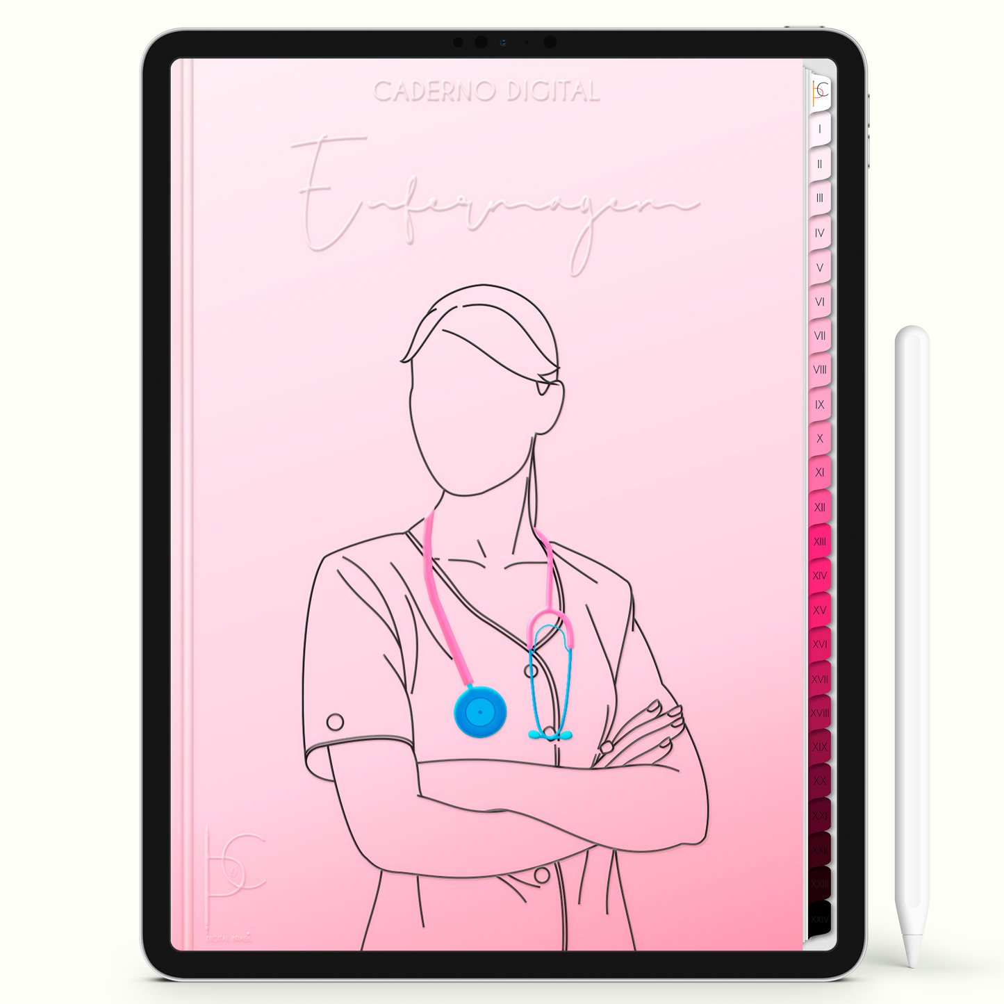 Caderno Digital Blush Amor pela Enfermagem 24 Matérias • iPad Tablet Android • Download instantâneo • Sustentável