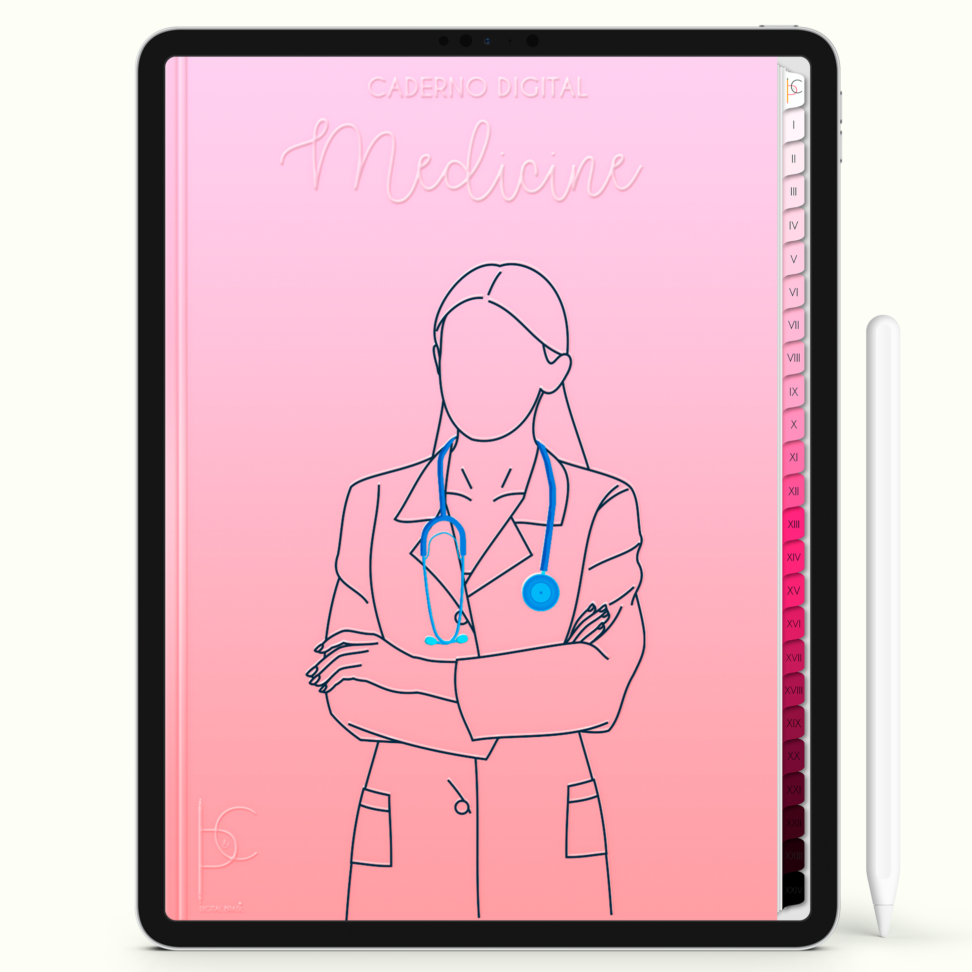 Caderno Digital Blush Eu Escolhi a Medicina 24 Matérias • iPad Tablet Android • Download instantâneo • Sustentável