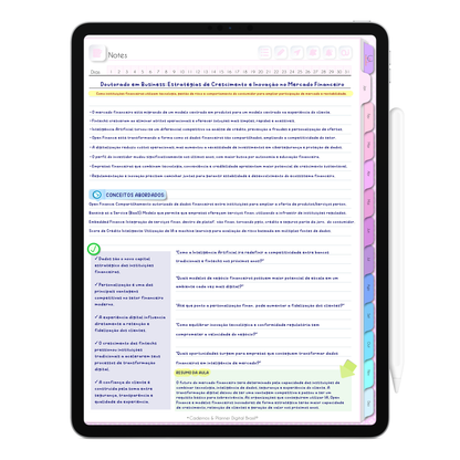 Página Notes de anotações pautadas da Agenda Digital Permanente para escrever anotações gerais, registro de ideias, estudos e informações importantes.