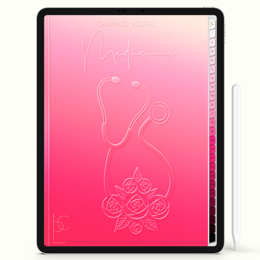 Caderno Digital Blush Feminine Medicina Estetoscópio 24 Matérias • iPad e Tablet Android • Download instantâneo • Sustentável