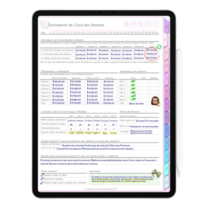 Fechamento de Caixa Semanal para organização do faturamento do negócio de forma simples e visual. Acompanhamento de receitas, despesas e resultados do período.