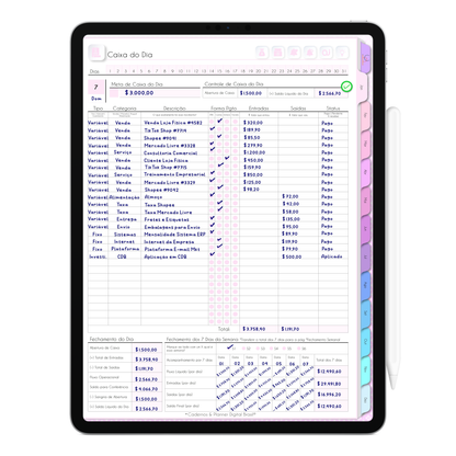 Gestão Financeira de Fluxo de Caixa na Agenda Digital Não Datada Permanente exclusiva para Tablet e iPad. 